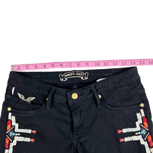 Vtg Y2K Robins Jeans Stretch Blk Denim Low Rise Chapa Embroidered Navaho Aztec - Picture 14 of 16